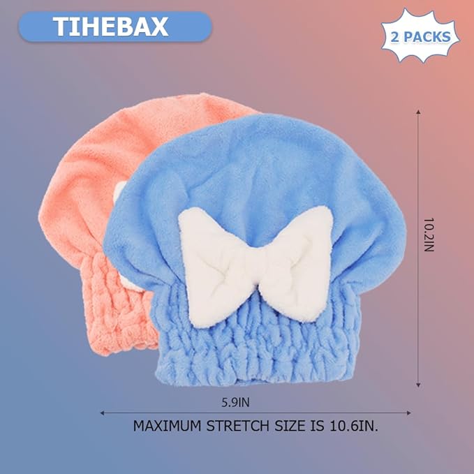 Tihebax 2Pcs Microfiber Hair Wrap Hair Drying Cap Hair Plopping Cap Towel Curly Hair Drying Towel Wrap for Women (Blue and Pink), Small