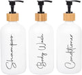 Glass Shampoo and Conditioner Pump Bottles Soap Dispenser Bamboo Pump Head Empty Glass Refillable Shampoo Conditioner Body Wash Soap Bottles for Bathroom, 17 oz, 3 Pack, White