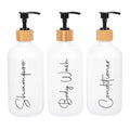 Glass Shampoo and Conditioner Pump Bottles Soap Dispenser Bamboo Pump Head Empty Glass Refillable Shampoo Conditioner Body Wash Soap Bottles for Bathroom, 17 oz, 3 Pack, White