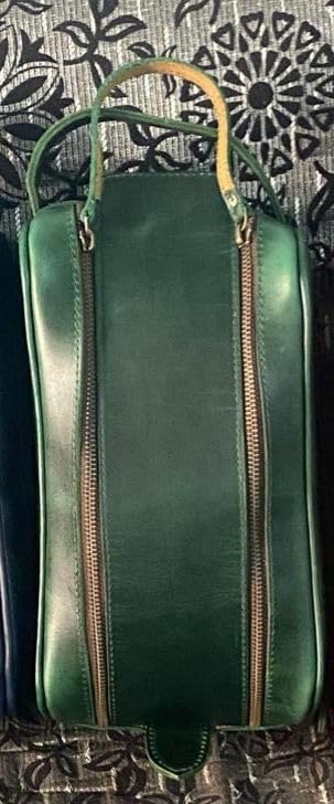 MILITARIA STUFFS 10.5" Premium Buffalo Leather Unisex Toiletry Bag Travel Kit With Shaving kit Accessories 3 Leather items:Shaving Brush Case, Razor Protective Travel Case (Green)