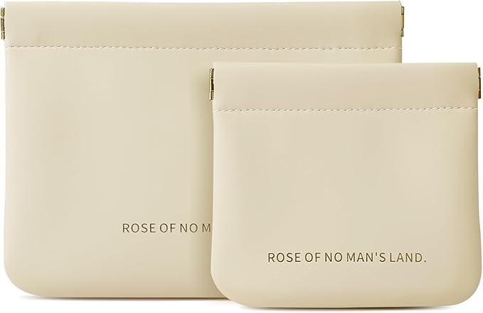 MEIBOOCH 2 Pack Small Makeup Bag for Women, New Organosilicon Super Fiber PU Leather Mini Cosmetic Bag for Travel, Coin Purse Organizer Storage Pouch (Printed with Phrase, Beige)