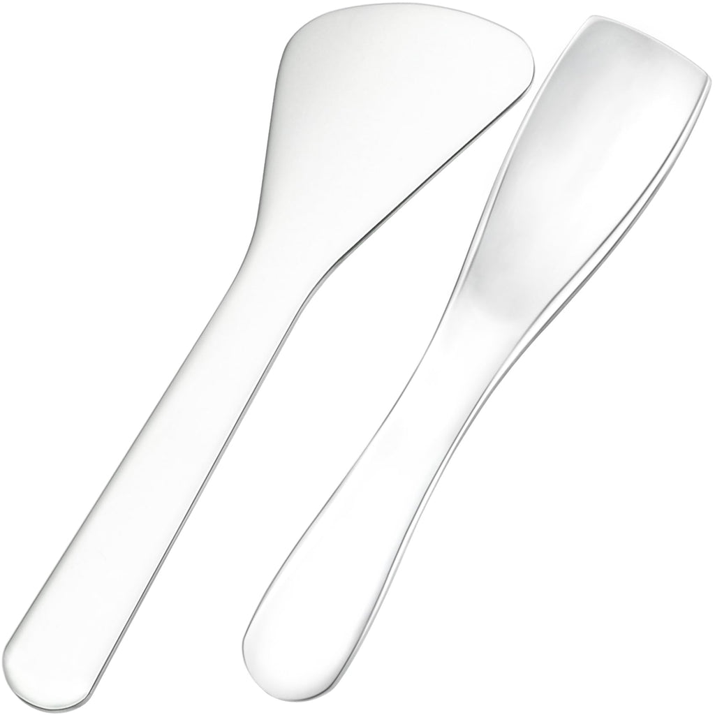 Pndeyo 2pcs Mini Metal Makeup Spatula, Reusable Cosmetic Cream Spatulas Spoon, Skincare Scoop Applicator Facial Massage Beauty Tools for Mixing and Sampling Face Eye Cream- Silver