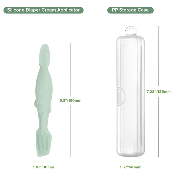 haakaa Baby Diaper Cream Spatula, NoMess Dual-Ended Silicone Diaper Rash Cream Applicator with Hygienic Case, Butt Spatula for Baby, Pastel Green