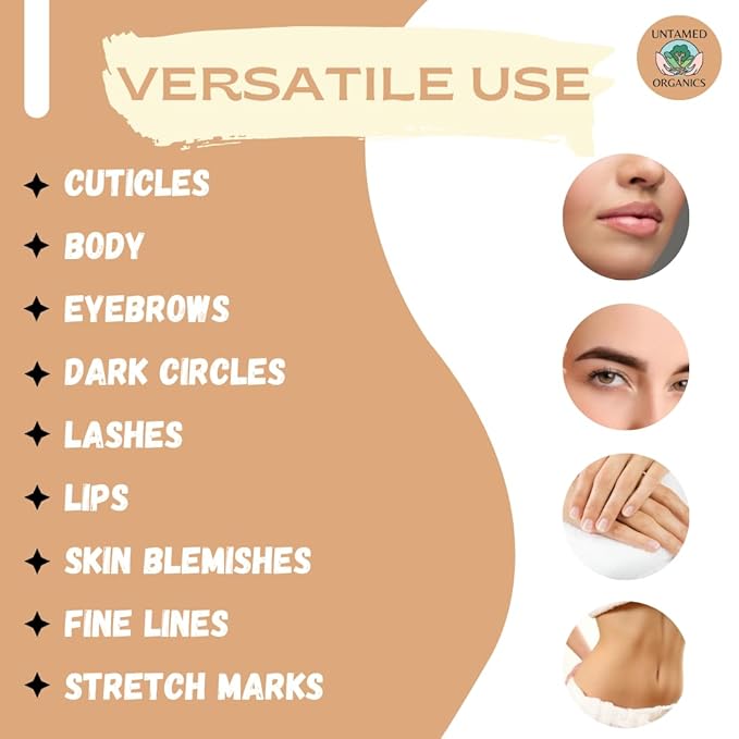 Untamed Organics 100% Organic Castor Oil Roll-On for Brows & Lashes, 10 mL