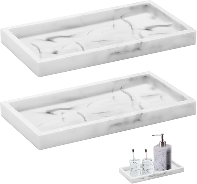 BiSUAN 2 Packs Silicone Bathroom Vanity Tray Large 11.8" ＆ Large 11.8" Set - Rectangle Shatterproof Flexible Bathroom Tray for Soap Dispenser, Tissues, Candles, Towel, Plant, Perfume Key