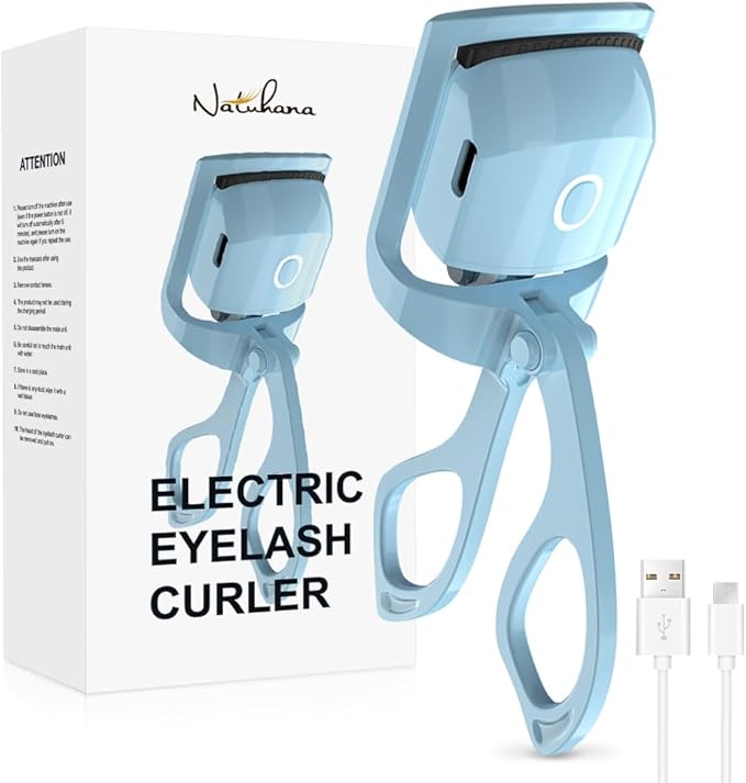 NATUHANA Heated Eyelash Curler with USB,Fast Heat up & 24H Long-Lasting,Rechargeable Electric Lash Curlers,Temperature Control,Safe Anti-Burn Quick Natural Curling Eye Lashes,Blue