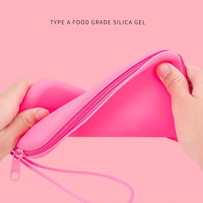 FFpaw Silicone Small Makeup Bag Pouch for Purse, Travel Toiletry Bag Cute Portable Cosmetic Bag Waterproof Makeup Storage Bag Mini Zipper Makeup Organizer (Small Rose)