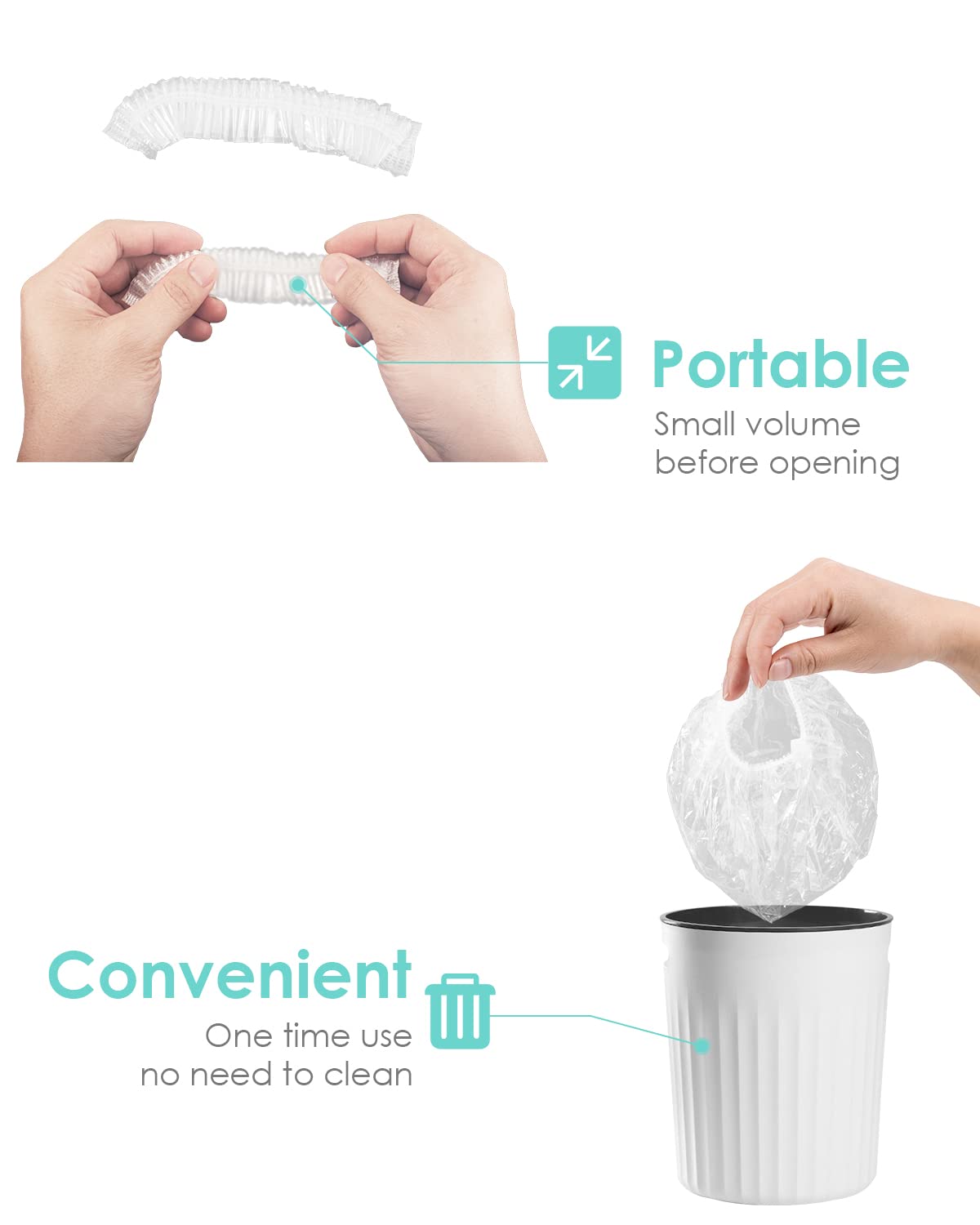 Auban Disposable Shower Cap, 100 PCS Hair Cap Thickening Clear Plastic Waterproof Bath Caps for Hair Treatment, Spa Salon Hotel and Home Use, Portable Travel(17.3)