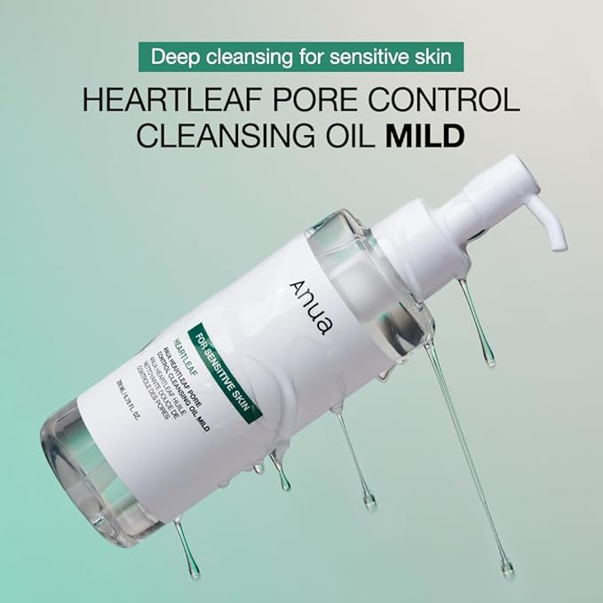 ANUA Heartleaf Pore Cleansing Oil MILD, Sensitive Skin Face Wash, Oil Cleanser for Face, Makeup Blackhead Remover, Korean Skin Care, Non-Comedogenic, Fragrance Free (6.76 fl oz) (Pack of 2)