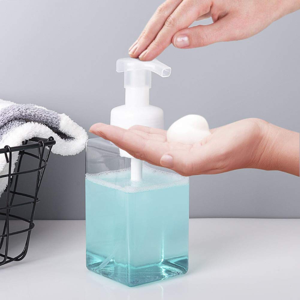 Foaming Soap Dispenser, 15oz Plastic Refillable Pump Bottle, 2 Pack, Clear