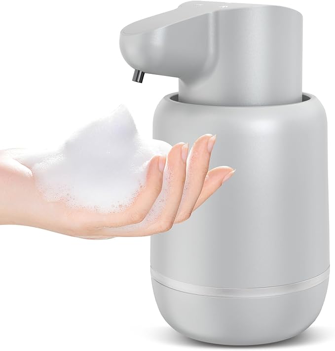 Automatic Soap Dispenser, Rechargeable & Touchless with 4 Adjustable Levels, 15oz/420ml, Waterproof, Wall Mountable for Kitchen, Bathroom, Hotel (Foam, Grey)
