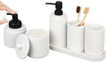 White Bathroom Accessory Set - 6 Pcs: Toothbrush Holder, Lotion & Foaming Soap Dispensers, Qtip Holder, Vanity Tray, Bathroom Tumbler, Countertop Organizer