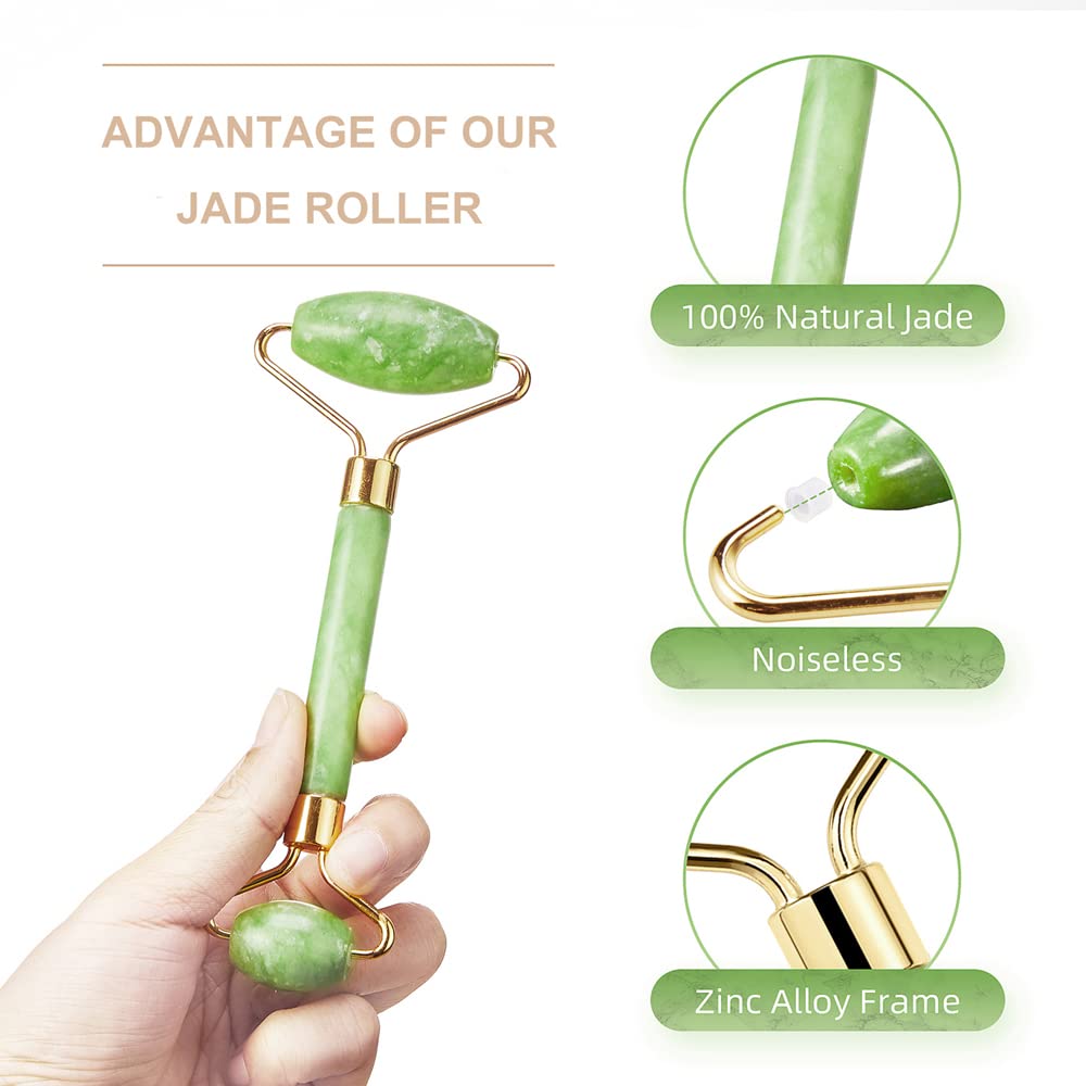 AECW 3-in-1 Natural Jade Roller and Gua Sha Set for Face and Eye Ice Roller Facial Cooling Massage Roller (White Ice Roller + Jade Roller + Gua Sha)