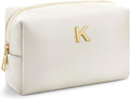 Kigeli Gifts for Women Teen Girls Gifts for Bridesmaid Mom Teachers Graduation Birthday Wedding Personalized Initial Makeup Bag Beige PU Leather Monogram Cosmetic Waterproof Travel Toiletry Bag(K)