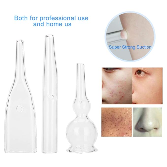 Nikou Vacuum Glass Tube, 3 Pcs Glass Pipes for Vacuum Face Cleanser Blackhead Removal Machine Accessories Deep Pore Cleaning Tools, Compatible with Most Suction Beauty Devices