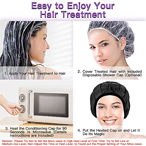 Deep Conditioning Heat Cap Cordless 100% Natural Cotton Flaxseed Seed Interior Microwave Treatment Steam Hot Cap for Deep Conditioning Natural Curly Hair, Drying, Styling (Black)