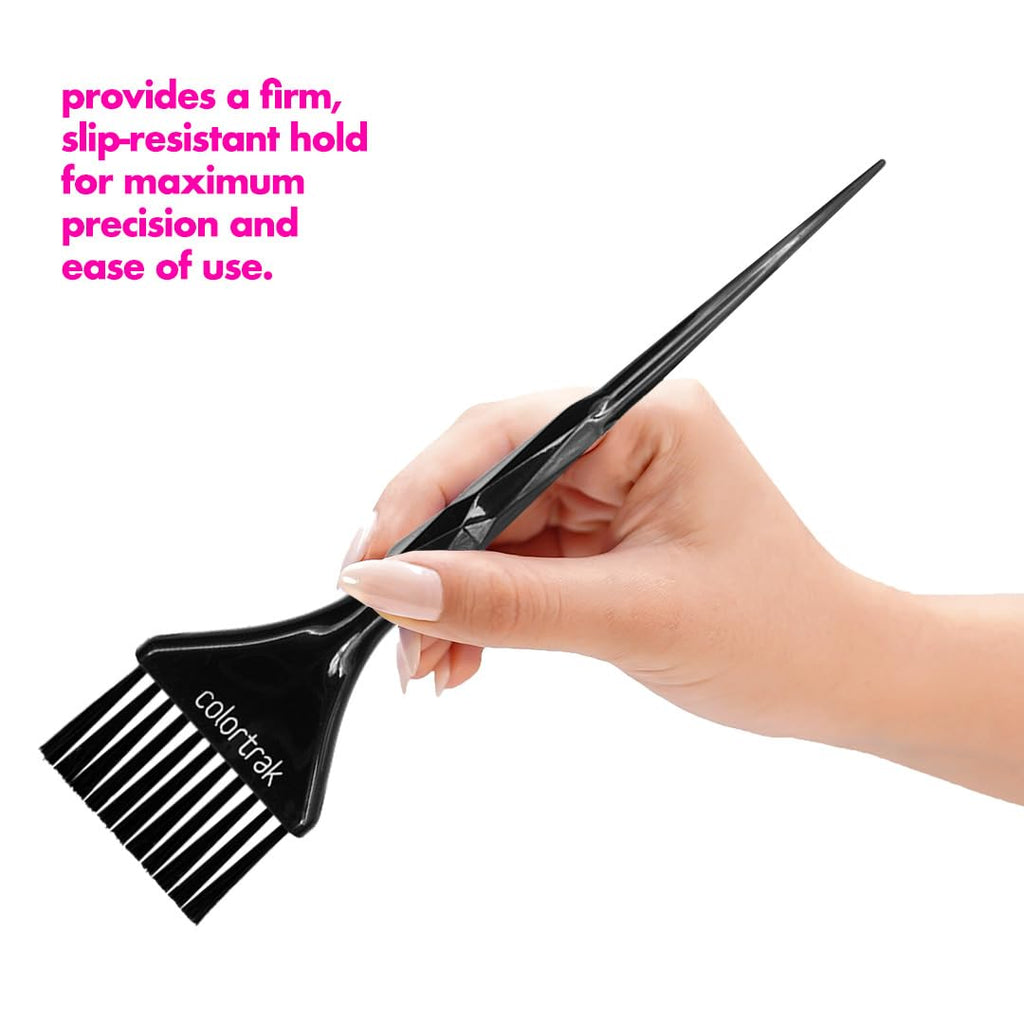Colortrak Black Diamond Color Brushes, Gem Cut Handles for a Firm Slip-Resistant Hold with Tapered Ends for Sectioning - 1 Firm Brush and 1 Feather Brush