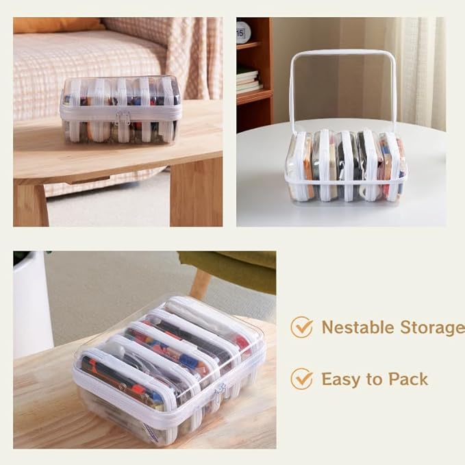 WELPIRT 6 pcs Zipper Pouches, Hard Shell Toiletry Bag, Stackable Travel Organizer, Cosmetic Bags, Transparent Diaper Bag, Storage Cases (Tall M + 5S)