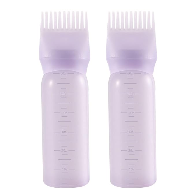 Pimoys Root Comb Applicator Bottle 6 Ounce Hair Oil Applicator 2 Pack Applicator Bottle for Hair Dye Bottle Applicator Brush with Graduated Scale, Purple