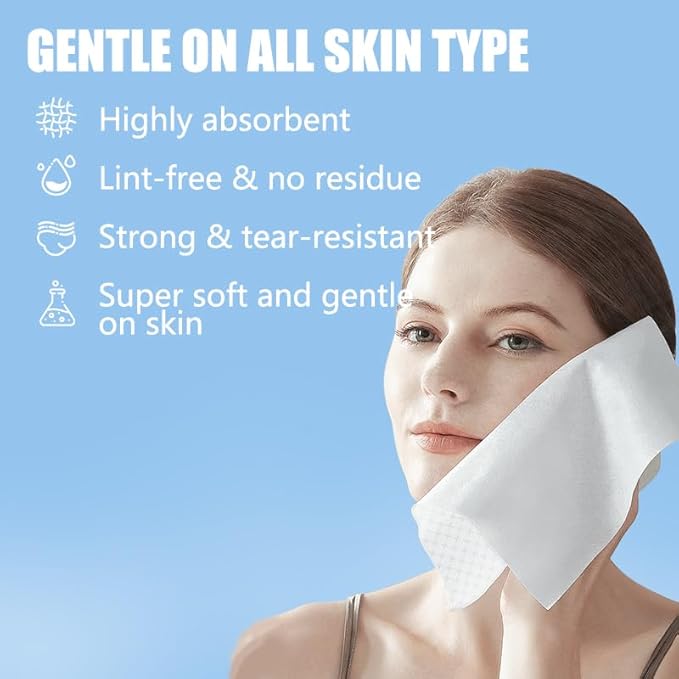Disposable Face Towels 10"×12" Makeup Remover and Clean Soft and Thick Dry Wipes Facial Tissue XL Towelettes 50 Count