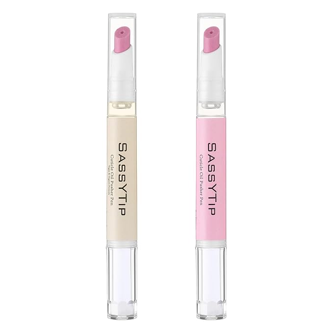 SASSYTIP Ceramic Cuticle Pusher & Oil Pen, 2ml Rose + Fragrance Free Scented Nail Care Pen, Gentle Cuticle Remover for Dry & Damaged Nails, Moisturize Strengthen Brighten (Pink3.0&Beige3.0)