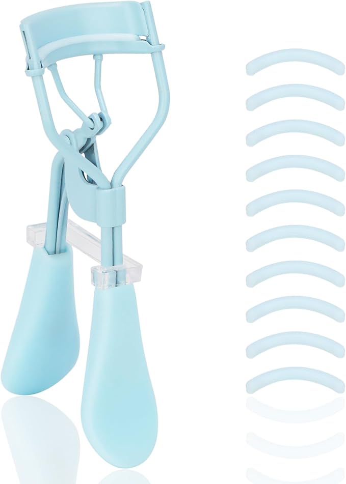 ODELY Eyelash Curler with Pads, Lash Curler with 10 Extra Silicone Replacement Pads, Comfortable Grip for Effortless Curling – Eyelashes for The Perfect Eye Contour (Crystal Blue)
