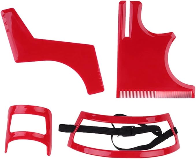 Beard Shaping Tool Kit Neckline Shaving Template Guide Set for Men Hair Styling Red, hair styling tools kit, STANDARD
