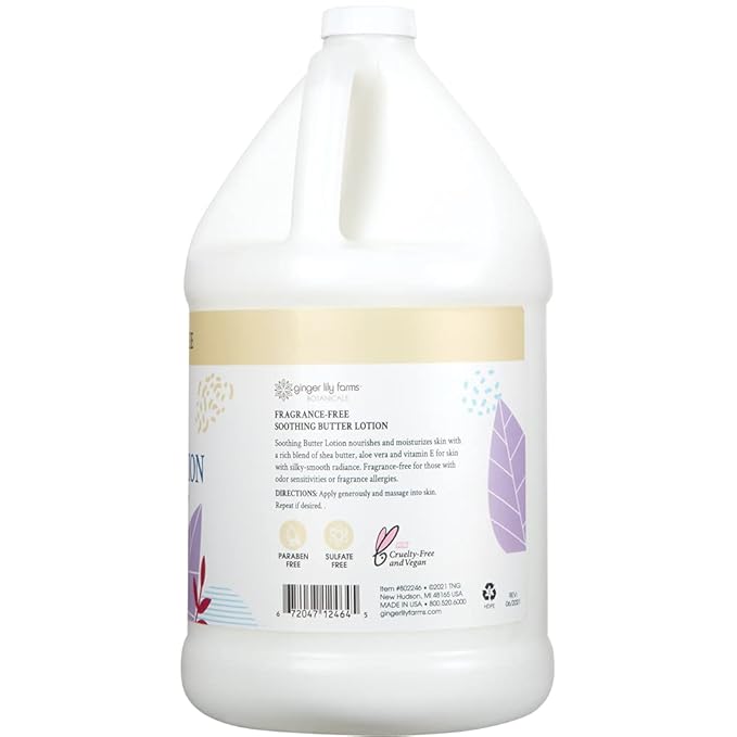 Ginger Lily Farms Botanicals Soothing Butter Lotion for Dry, Sensitive Skin, 100% Vegan & Cruelty-Free, Fragrance Free, 1 Gallon (128 fl oz) Refill (Pack of 4)