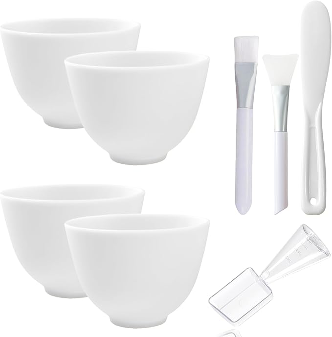 Silicone Face Mask Mixing Bowls - Microwave & Freezer Safe, Non-Stick Esthetician Bowls (White)