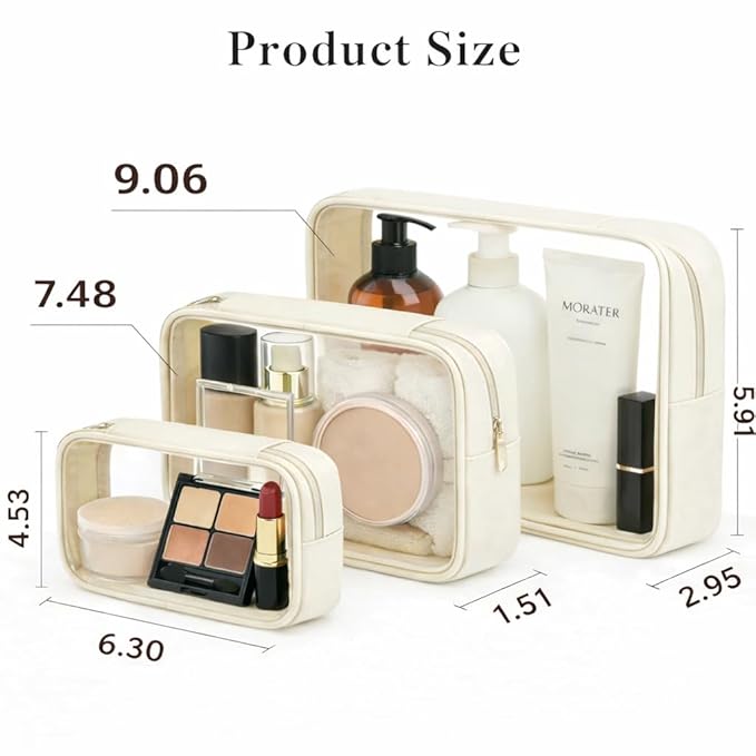 Cozomga Clear Makeup Bags with Zipper, TSA Approved Travel Toiletry Bag,Clear Cosmetic Bag, Waterproof Make Up Bag for Women