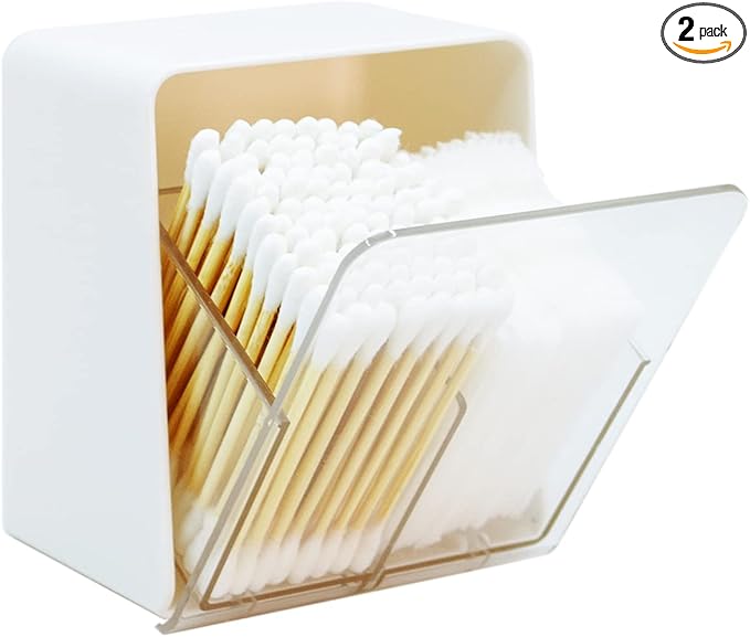 Artilife Bathroom Qtip Holder Canisters, Vanity Countertop Storage Organizer for Cotton Swabs, Rounds, Balls, 2 Pack