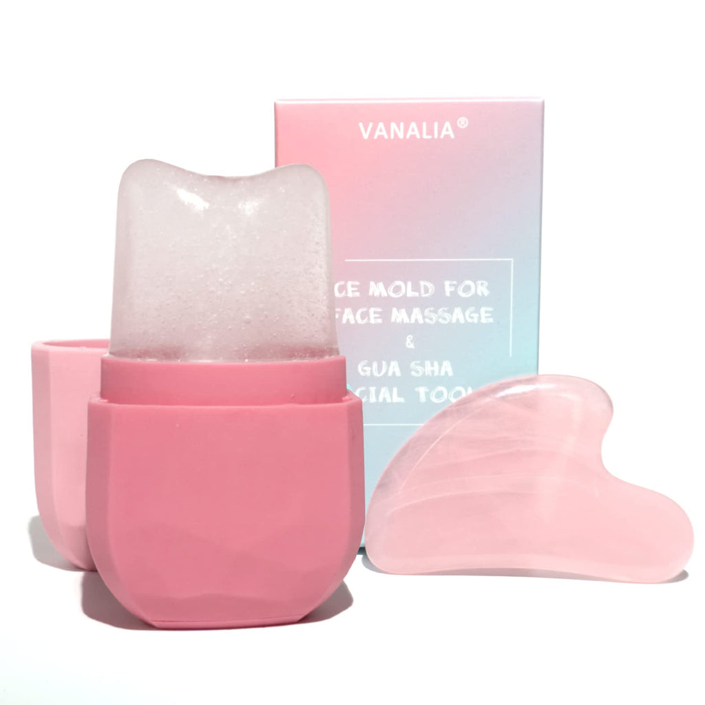 VANALIA Ice Roller & Gua Sha Set for Face, Eyes & Neck - Pink
