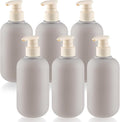DMuuuDM 6 Pcs 10 oz Soft Plastic Bottles with Press Pump,Empty Refillable Travel Shampoo Dispenser Container for Hand Soap,Shampoo,Lotion,Body Wash,Conditioner,Silicone Funnel Included (Grey)