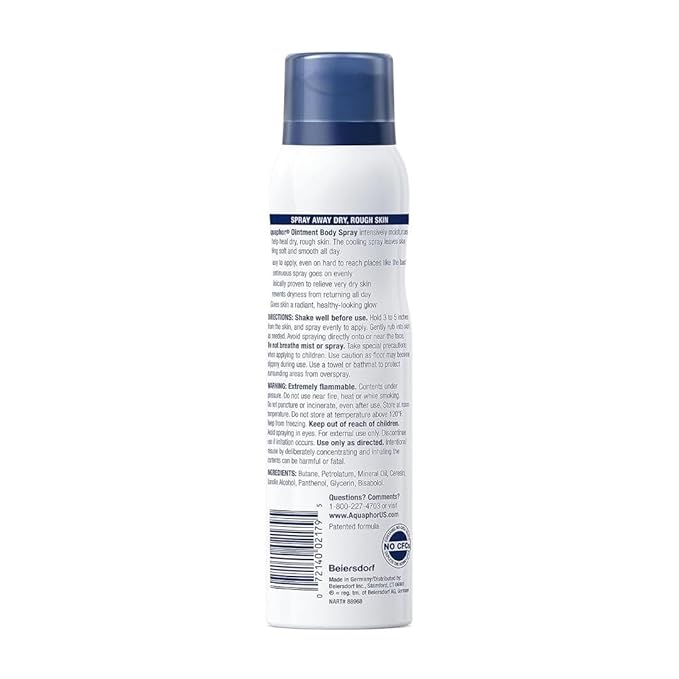 Aquaphor Advanced Therapy Ointment Body Spray, Fragrance Free, Hypoallergenic, Spray Moisturizer for Dry Skin, Moisturizes and Heals Dry, Rough Skin, 3.7 Oz Can (Pack of 2)