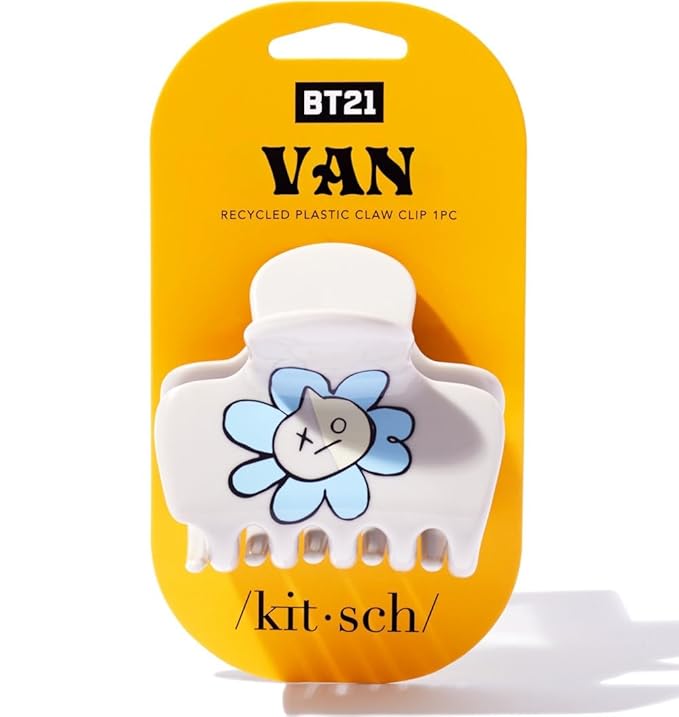 Kitsch BT21 Recycled Plastic Puffy Medium Hair Clips for Women, Medium Claw Clip for Thin & Thick Hair - VAN, 1pc