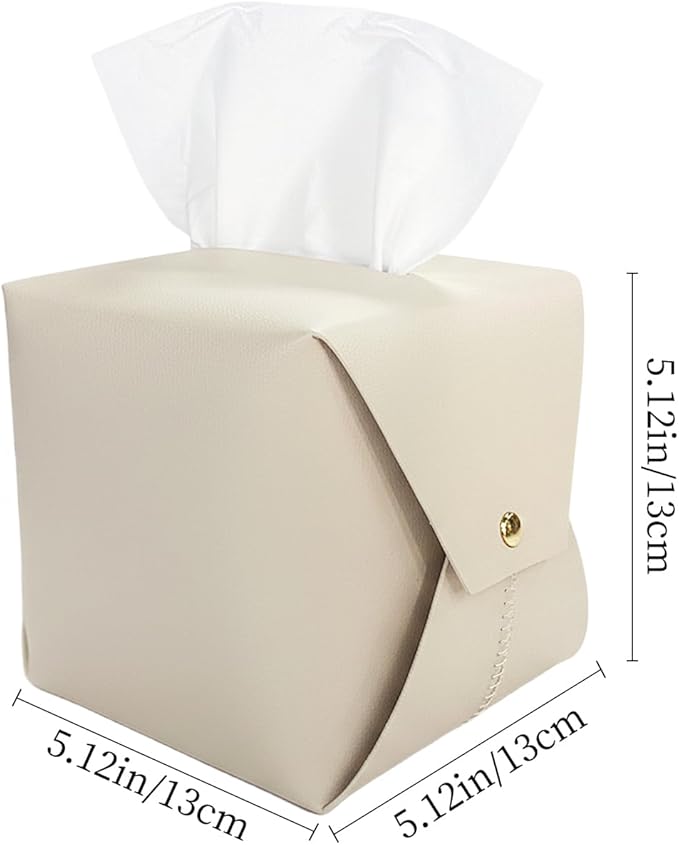 Frayot 2Pack Tissue Box Cover Square, Faux Leather Tissue Holder Organizer with Side Openings for Bathroom, Vanity, Tabletop, Office (Beige)