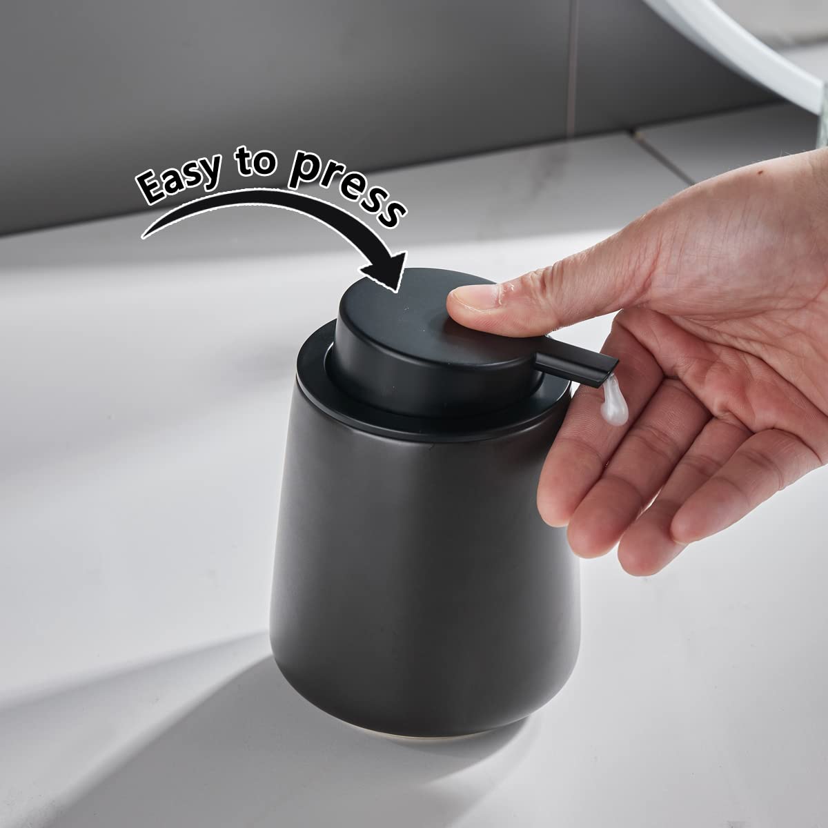 12Oz Black Soap Dispenser - Modern Ceramic Lotion Hand Soap Dispenser with Easy-to-Press Black Pump, Reusable and Refillable Liquid Dish Soap Dispensers for Bathroom & Kitchen