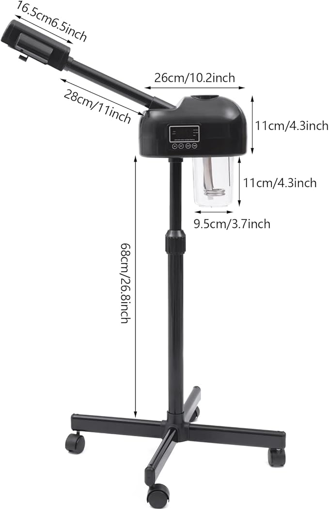 Professional Facial Steamer,Face Steamer for Facial with Hot Mist Function,Free-Standing Ozone Facial Steamer On Wheels,360° Rotatable Nozzle for Beauty Salon or Home (Black)