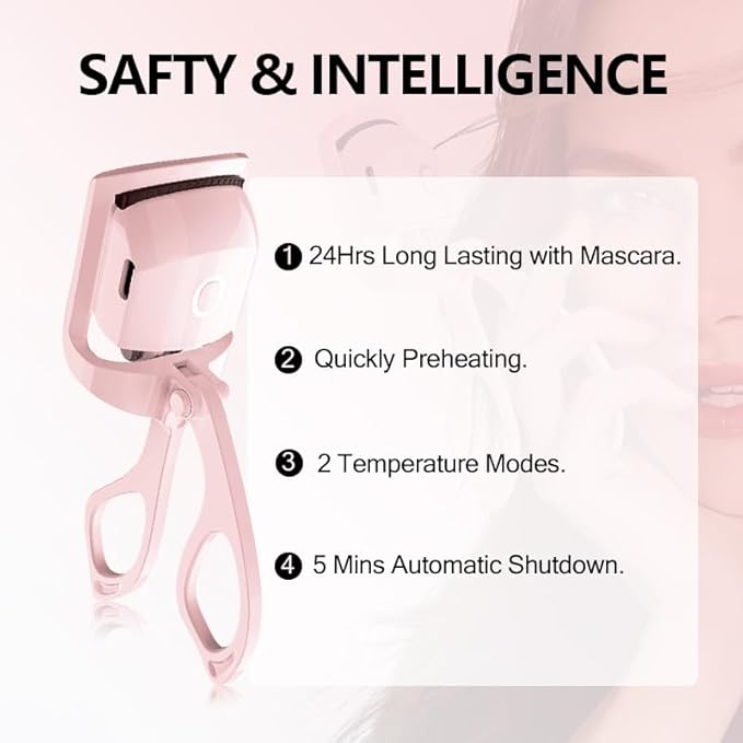 NATUHANA Heated Eyelash Curler with USB,Fast Heat up & 24H Long-Lasting,Rechargeable Electric Lash Curlers,Temperature Control,Safe Anti-Burn Quick Natural Curling Eye Lashes,Pink