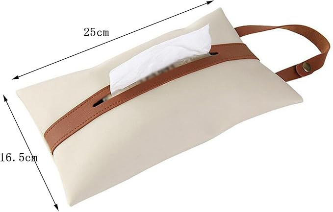 Spotact PU Leather Tissue Box Cover with Hanging Strap (Beige)
