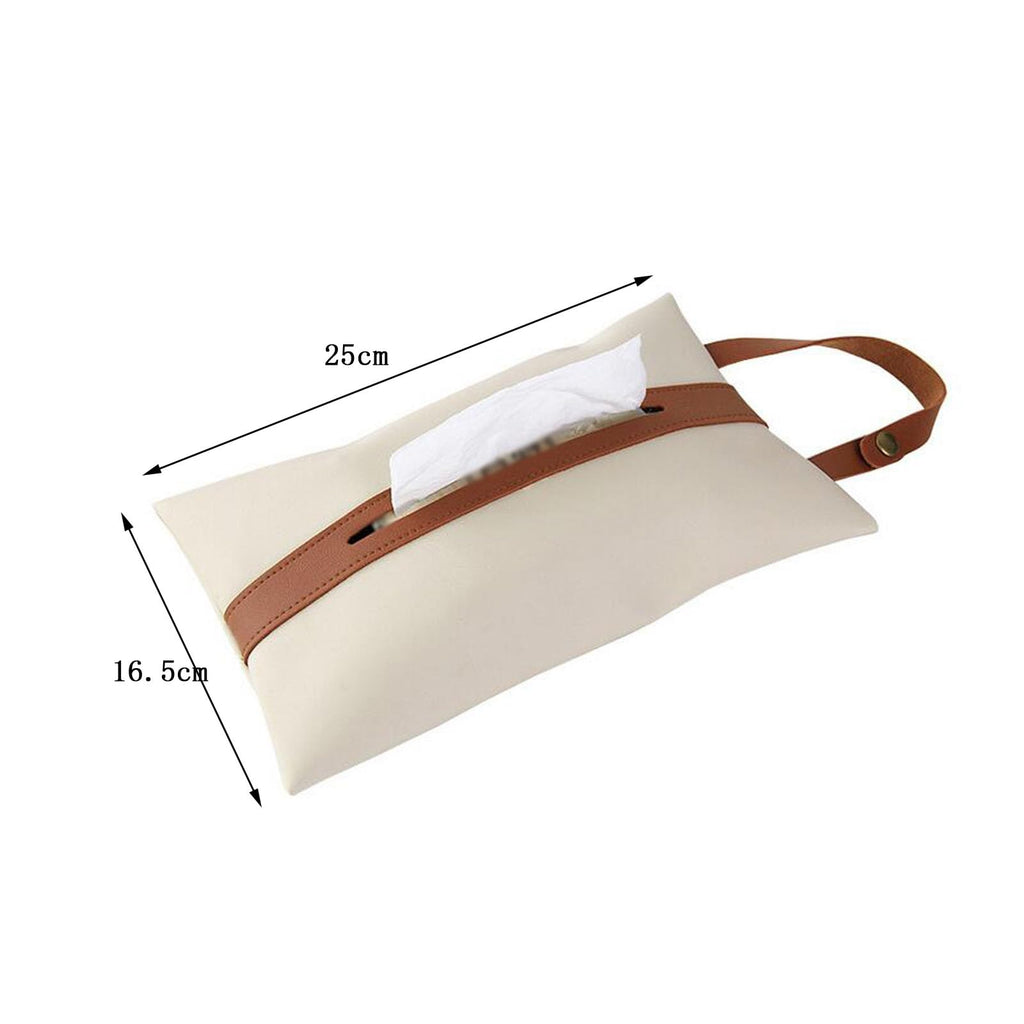 Spotact PU Leather Tissue Box Cover with Hanging Strap (Beige)