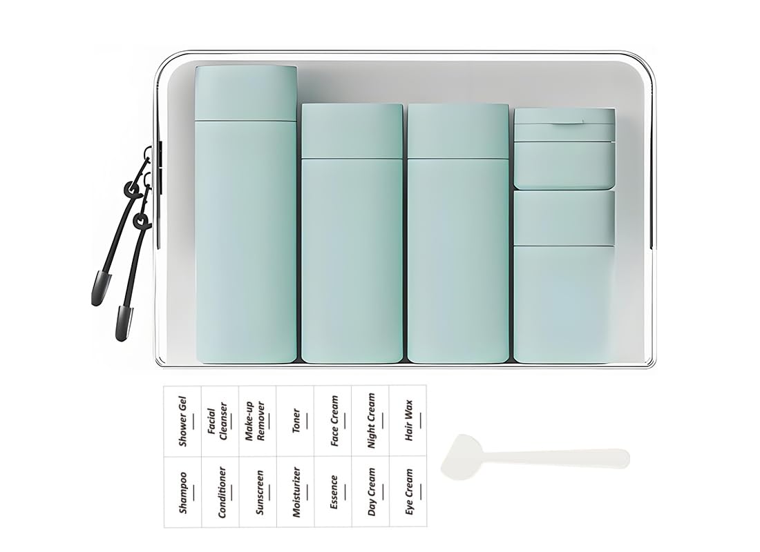 Sprigold 5 Pack Brief and Fashion Travel Bottles TSA Approved, BPA Free Travel Size Travel Containers Refillable Squeeze Bottles for Cosmetic Shampoo Cream Conditioner Lotion Soap… (Nordic mint green)