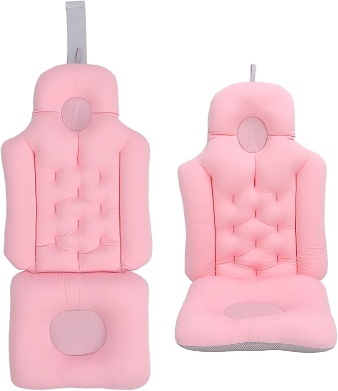 Natudeco Bathtub Cushion Bathtub Pillow Soft Breathable Folding Headrest Back Support Bath Pillow Cushion for Adults Spa(Pink)