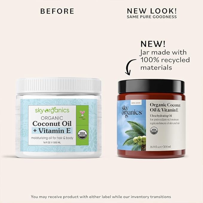 Sky Organics - Organic Coconut Oil & Vitamin E, 16.9 fl oz - Skin & Hair Ultra-Hydrating Oil - Fatty Acids & Antioxidants - Natural, Vegan & Cruelty Free - Skin Care & Hair Care with ebook
