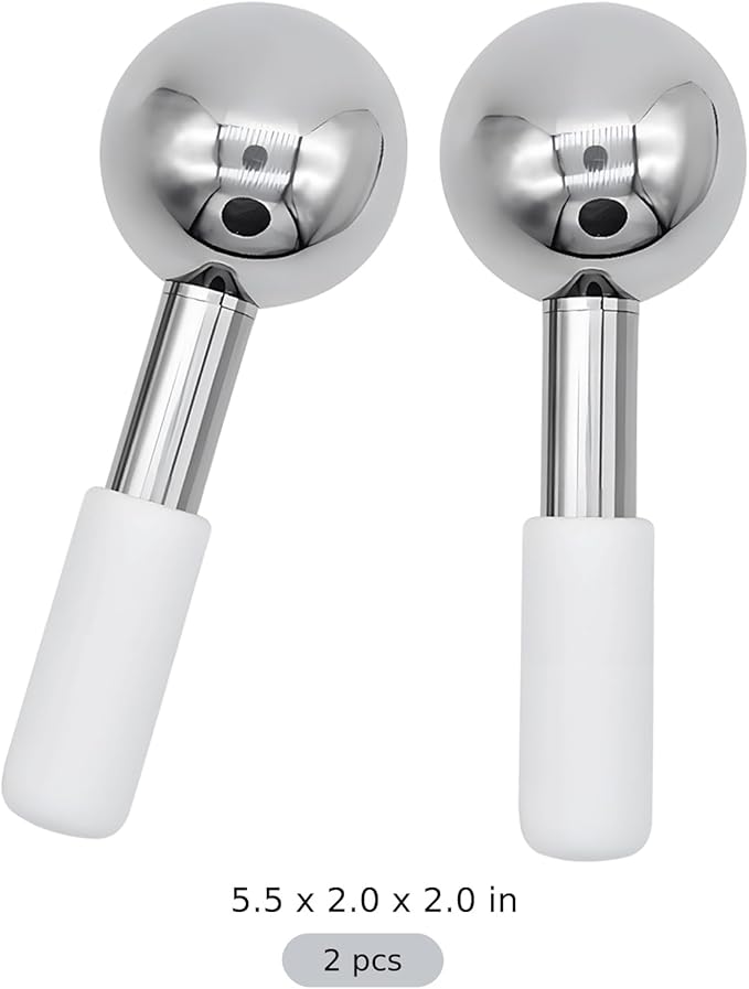 2 PCS Ice Globes for Face, Stainless Steel Ice Globe Face Lifting and Firming Tool, Ice Ball Face Skin Care, Smooth Metal Surface for Easy Cleaning (Silver)