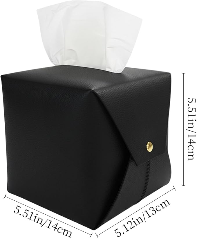 Frayot 2 Pack Tissue Box Cover Square, Faux Leather Tissue Holder Organizer with Side Openings for Bathroom, Vanity, Tabletop, Office (Black)