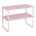 SONGMICS Cabinet Organizer Shelf, Set of 2 Kitchen Counter Shelves, Kitchen Storage, Spice Rack, Stackable, Expandable, Metal and Engineered Wood, 15.6 Inches, Jelly Pink UKCS025S01