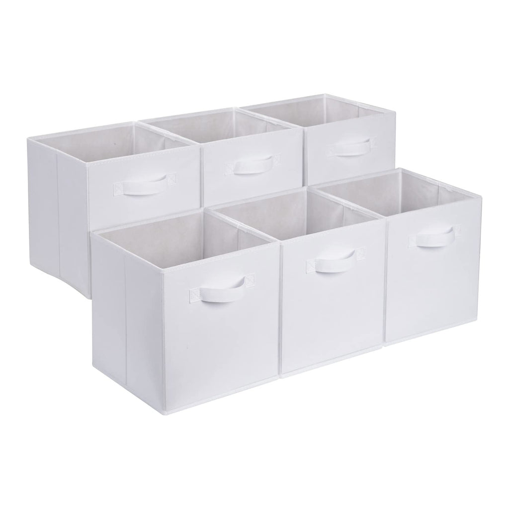 Amazon Basics Collapsible Fabric Storage Bins with Handles, Cube Organizer, 13"x13"x13", White, 6-Pack