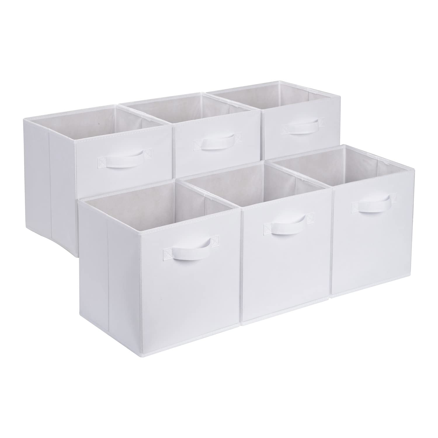Amazon Basics Collapsible Fabric Storage Bins with Handles, Cube Organizer, 13"x13"x13", White, 6-Pack