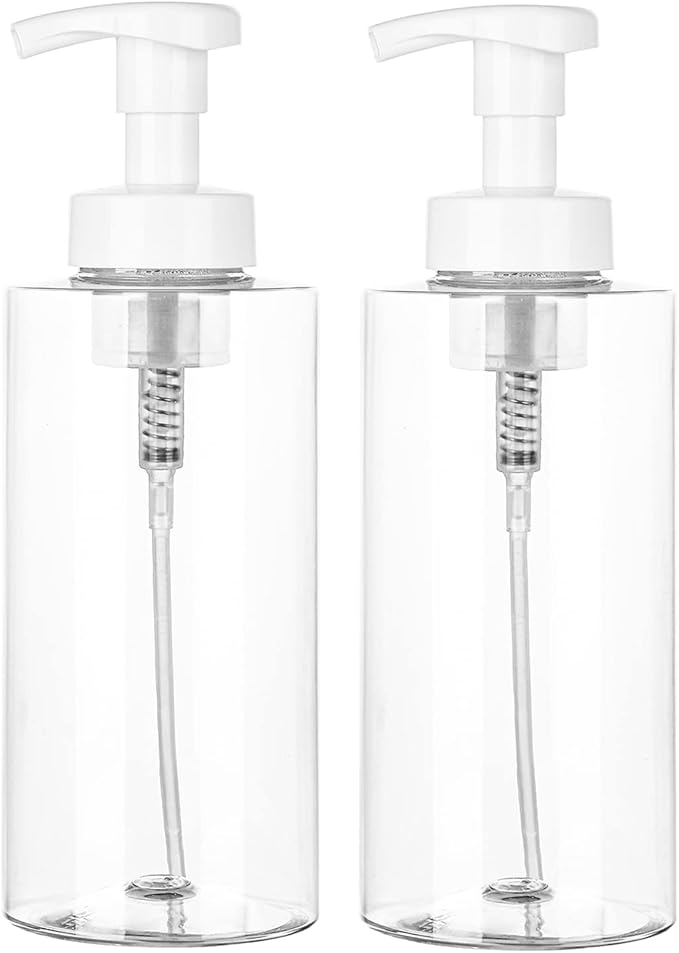 UUJOLY Foaming Soap Dispenser, 17 OZ Refillable Plastic Soap Pump Bottle for Liquid Soap, Shampoo, Body Wash, 2 Pcs, Clear